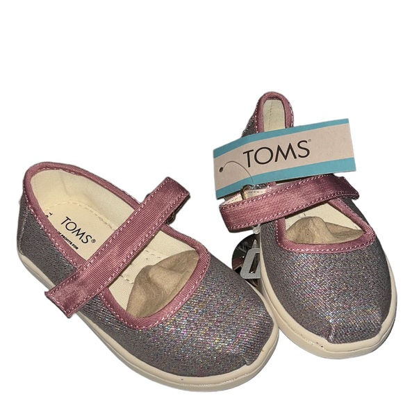 NWT TOMS Tiny Mary Jane raspberry multi twill glimmer size 6 - Picture 4 of 7